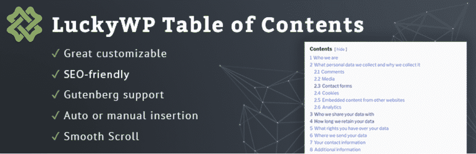 LuckyWP Table of Contents