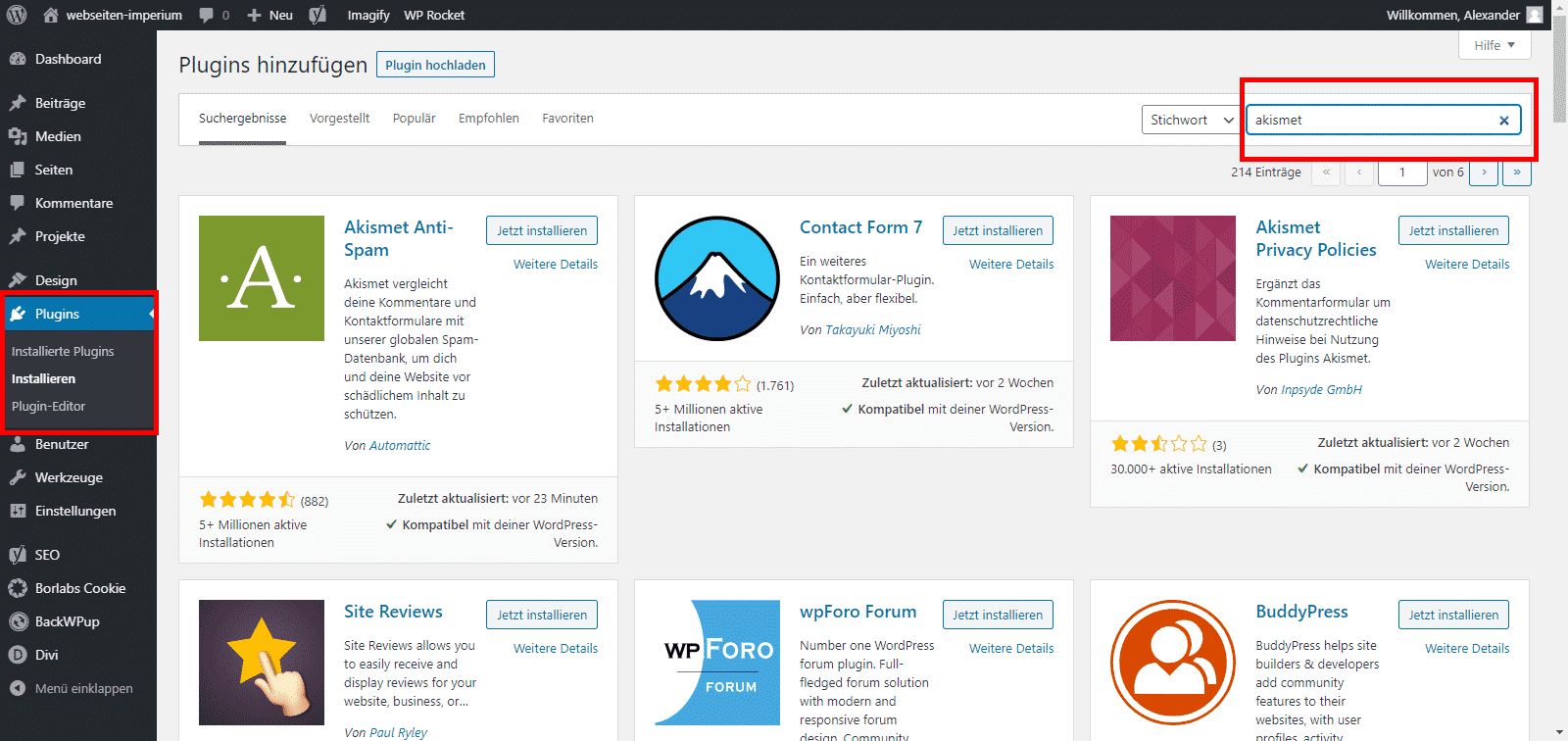 WordPress Plugin suchen